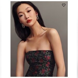 Reformation Georgia Top in Romance Black with Red Floral Pattern